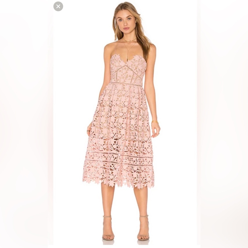PINK AZAELEA LACE MIDI DRESS- Self Portrait - Size 2